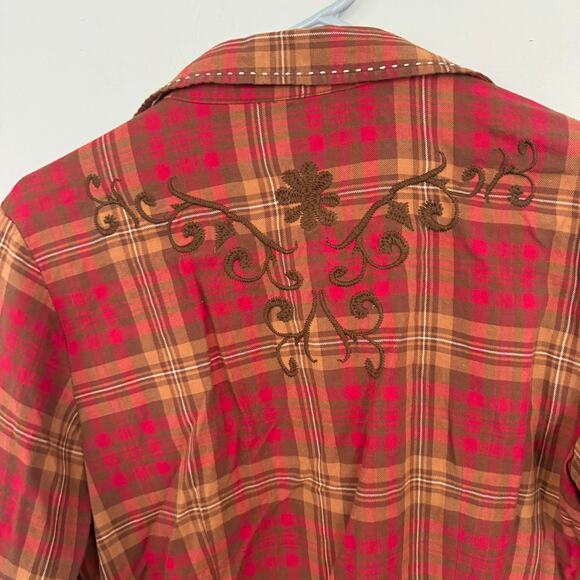 Roper Snap Button Down Shirt Size Medium w/ Embroidered Floral Design Plaid - Picture 7 of 7
